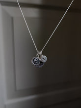 Load image into Gallery viewer, A Kathrin Jona silver necklace with two &#39;INITIAL&#39; silver letter charms hanging from it, attached to a matching chain.
