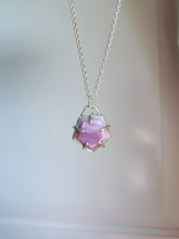 Load image into Gallery viewer, A Pentagon Mother of Pearl Necklace from Kathrin Jona brand hangs from a silver chain.
