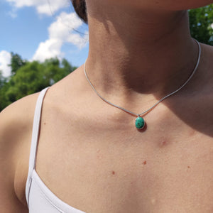 A woman wearing a Kathrin Jona Lil' Turquoise Necklace.
