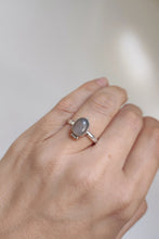 Load image into Gallery viewer, A woman&#39;s hand holding a Kathrin Jona Chalcedony Stacker Ring.
