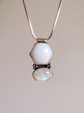 Load image into Gallery viewer, A Kathrin Jona Mother of Pearl and Moonstone Necklace with a white stone and a silver chain.
